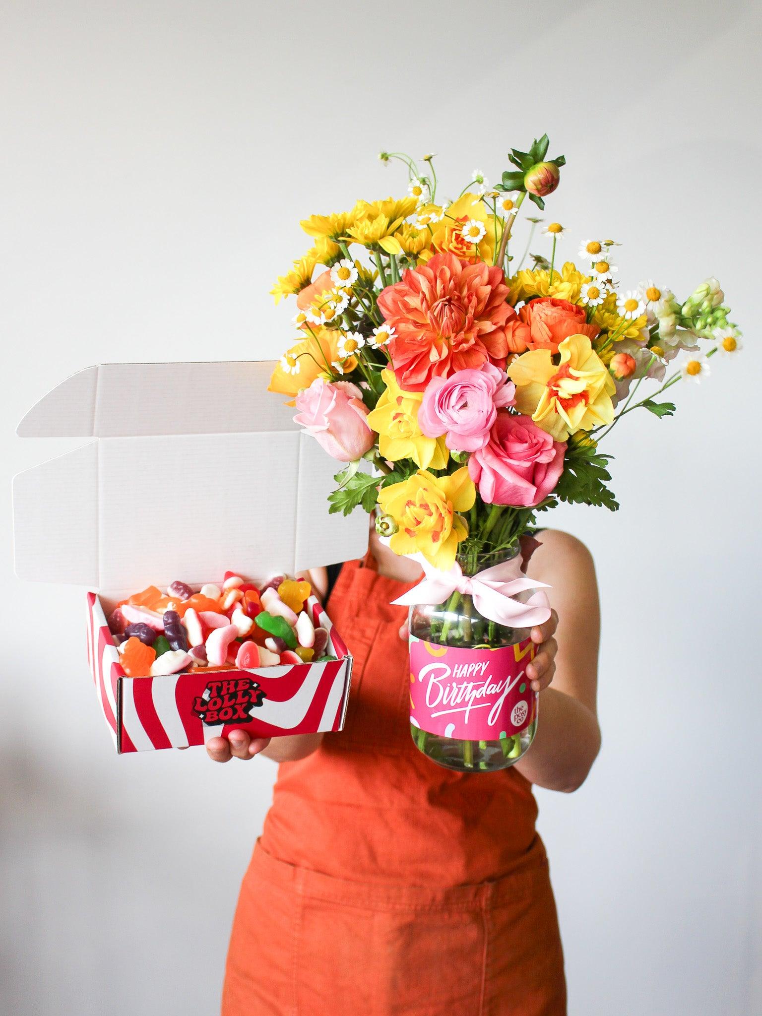 Happy Birthday Flower Jar + Lolly Box - The Posy Co